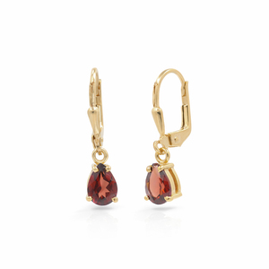 Pendientes de Plata de Ley 925 con Granate en Forma de Pera, Engaste Solitario con Puntas, Chapados en Oro de 1 Micrón y Rodio, Pendientes de Diseño - Product Image 1