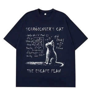Cat <b>Physics</b> Quantum Mechanics Creative Print Summer Short-sleeved Cotton T Shirt Men Women Streetwear Loose T-shirts - Product Image 4