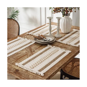 Set de table tissé beige naturel avec bandes géométriques décoratives, réutilisable pour la maison, le café, l'hôtel, tailles personnalisées - Product Image 6
