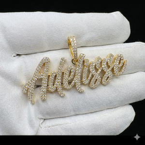 925 Silver Rhodium Plated Personalized Cursive Script Bling Pave Nameplate <b>Necklace</b> Lab Grown Diamond Custom Pendants Fine Charm - Product Image 1