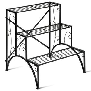 Étagère de jardin en métal à 3 niveaux de style escalier pour pots de fleurs et jardinières - Product Image 1
