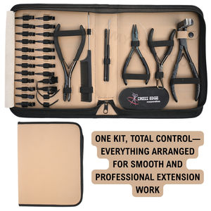 Kit d'outils pour extensions de cheveux noirs avec pince à extensions adhésives de 7 pouces, pince à sertir à deux trous, pince à retirer les perles et étui en similicuir - Product Image 6