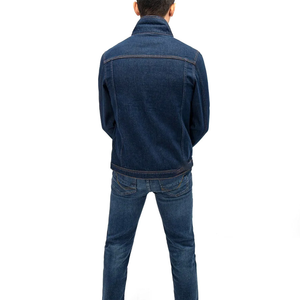 Men's Denim <b>Jacket</b> <b>Slim</b> <b>Fit</b> Stand Collar Casual Style Eco-Friendly Windproof High Street Denim Winter Blue Wool Washed Regular - Product Image 3