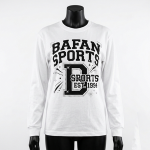 Camiseta de Manga Larga de Algodón Jersey de Alta Calidad, 200 GSM, Blanca, con Estampado Gráfico, Cuello Redondo, Personalizable - Product Image 3