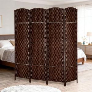 Four-Panels Brown Folding Privacy <b>Screen</b> Bedroom Partition <b>Wall</b> Room Divider - Product Image 1