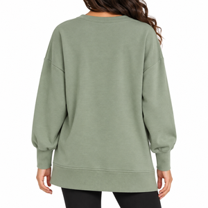 <b>Women's</b> Oversized <b>V</b>-<b>Neck</b> Streetwear Eco-Friendly <b>Sweatshirt</b> Long Sleeve Solid Color Knitted Modal Drop-Shoulder Autumn Wear - Product Image 2