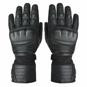 Gants de moto unisexes haut de gamme en cuir noir avec grip antidérapant et sangle de poignet réglable pour la conduite en toutes saisons - Product Image 1