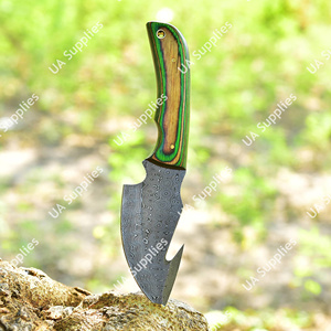 Couteau à lame fixe en acier Damas OEM/ODM, couteau à dépecer personnalisé avec manche en bois Pakka, vente en gros, équipement de chasse, camping, EDC, étui en cuir - Product Image 3