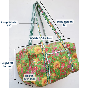 Sac de voyage en tissu imprimé à la main à motifs floraux verts, grande capacité, fermeture éclair, idéal pour le shopping et les vacances - Product Image 4