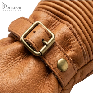 Guantes de Cuero Genuino Camel para Hombre al por Mayor, Guantes de Motocicleta Retro de Cuero con Puño Largo, Personalizados OEM - Product Image 4