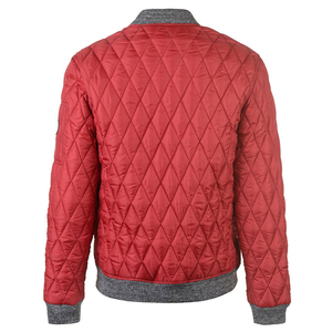 2026 OEM Men's Red <b>Quilted</b> Stand Collar Zipper Closure Windproof Casual Polyester Material Bomber Jacket Available For Sale - Product Image 3
