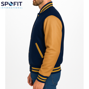 แจ็คเก็ตวาร์ซิตี้แบบกำหนดเองสำหรับผู้ชาย ตัวเสื้อทำจากผ้าขนสัตว์ แขนเสื้อทำจากหนัง PU แจ็คเก็ตเบสบอลขายส่ง เสื้อแจ็คเก็ตสตรีทแวร์สำหรับฤดูหนาว ปักโลโก้ได้ - Product Image 6