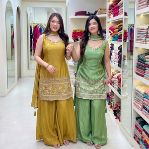 Ensemble de salwar kameez en soie traditionnel pour femmes, style indien pakistanais, brodé, coupe ample, tenue de mariage - Product Image 1