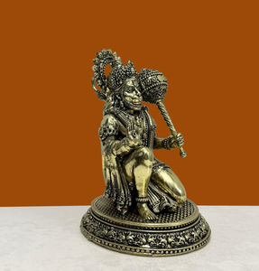 Statue de Hanuman en laiton antique, moulée à la cire, artisanat traditionnel fait main, idole du dieu hindou Bajrang Bali, décoration intérieure, artisanat Nirmala - Product Image 2