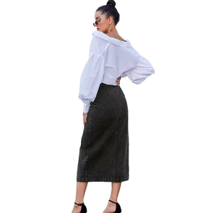 Falda Vaquera Elegante y a la Moda para Primavera y Verano, con Abertura Irregular, Cintura Alta, Informal, Larga, para Mujer - Product Image 3