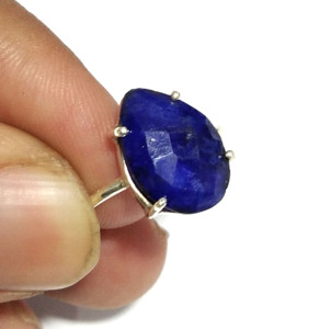 Bague de mariage vintage en argent sterling 925 avec saphir bleu naturel taille poire serti à griffes, bijou artisanal de caractère - Product Image 4