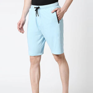 Men's Light Blue 100% Cotton Eco-Friendly Quick Dry Bermuda Shorts <b>Elastic</b> Waist Drawstring Casual Knitted Solid Color Mid - Product Image 5
