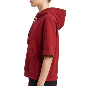 Premium Short Sleeve Hoodies Embroidered Custom Manufacturing OEM ODM Soft Polyester Hooded Sweatshirt Bulk Order Private Label - Product Image 3
