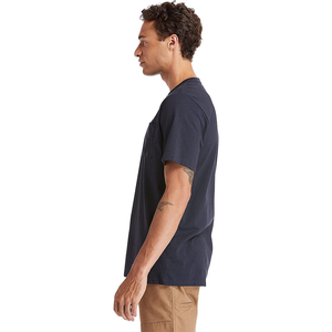 Camiseta de Algodón de Manga Corta Azul Marino para Hombre con Bolsillo en el Pecho, Corte Regular, Estilo Casual, Cuello Redondo, Color Sólido - Product Image 5
