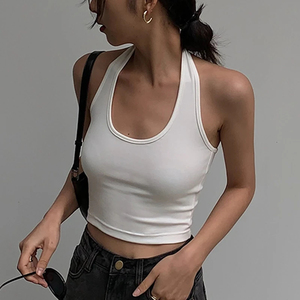 Cotton Sexy <b>Backless</b> Black White Tank <b>Tops</b> Halter Streetwear Vest Female Crop <b>Top</b> Summer 2027 Basic T-shirts Ladies - Product Image 1