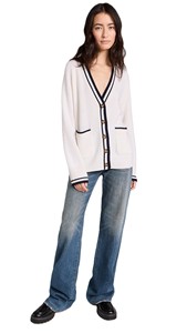 Cárdigan de punto para mujer, manga larga, cuello en V, estilo preppy, doble botonadura, transpirable, grueso, hombros caídos, verde - Product Image 5