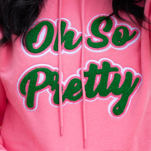 Sweat à capuche rose personnalisé pour femme avec broderie « Oh So Pretty » en vert, pull à manches longues, style décontracté et tendance - Product Image 4