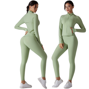 Ropa Deportiva al por Mayor, Leggings Deportivos Elásticos sin Costuras para Mujer, Chaqueta Deportiva con Cierre para Mujer, Conjuntos de Yoga de Dos Piezas - Product Image 1