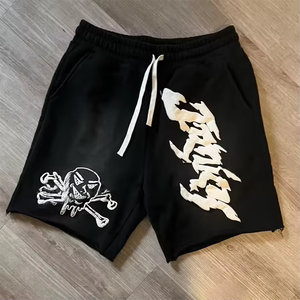<b>Men</b> Cartoon Skull Print Polyester Swim <b>Trunks</b> Drawstring Regular Fit Shorts Breathable Knitted Front Logo - Product Image 2
