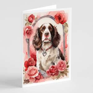 Lunatique A7 Taille 5x7 Cartes de Notes Vierges Pack 8 Anglais Springer Spaniel Valentine Roses Cartes de Voeux avec Enveloppes - Product Image 1