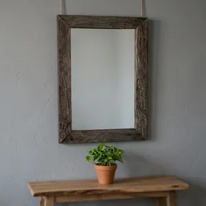 Rustic Reclaimed Wooden Toilet <b>Mirror</b> Rectangular Vintage Old Oak Frame <b>Wall</b> Mounted Bathroom Decor - Product Image 6