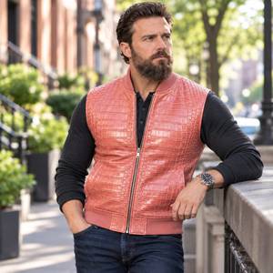 Gilet en cuir de crocodile véritable, fait main sur mesure, style motard western, chaleco de cuero de cocodrilo para hombre - Product Image 4