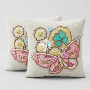 Housse de coussin en velours perlé faite à la main, lot de 2, noir, or, argent, feuilles brodées, taies d'oreiller décoratives, style Art Déco, pour canapé et lit - Product Image 3