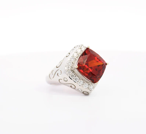 Bague de cocktail en grenat pour femme, plaqué argent 925, sertissage pavé carré, pierre de naissance de janvier, bague tendance - Product Image 2