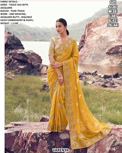 Heritage Bloom <b>Tissue</b> Silk Moisture Wicking Wrinkle Free Saree for Women-<b>Wedding</b> Occasion - Product Image 4