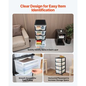 Carrito de Almacenamiento de Plástico con 4 Cajones y Ruedas, Organizador con Divisores para Armario, Cómoda o Dormitorio - Product Image 5