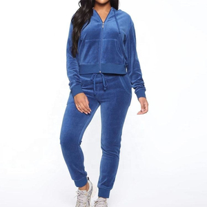 Wholesale Custom Women High Quality Velvet <b>Velour</b> Hooded Breathable Winter Streetwear <b>Tracksuits</b> 100% Cotton Custom Design - Product Image 1