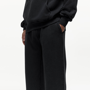 Pantalon de survêtement noir en coton pour homme, taille élastique, coupe droite décontractée, mi-lourd, tricoté, respirant, hiver/printemps, personnalisable - Product Image 6