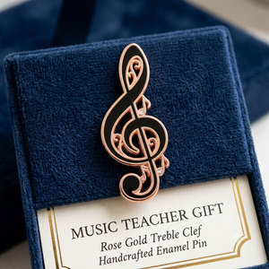 Épinglette en émail en forme de note de musique en or rose |   Épinglette Clé de Sol pour Professeur de Musique — Émail Dur Personnalisé OEM - Product Image 1