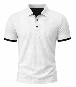 Chemise à manches courtes en satin texturé pour homme, design à franges blanches, bordure contrastée, imprimé décontracté, 100% polyester, séchage rapide - Product Image 2