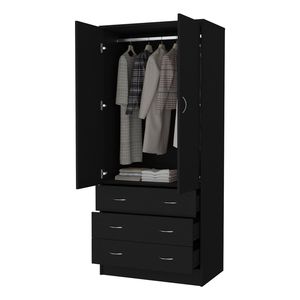 FM Furniture Prescott <b>Black</b> Armoire 2-<b>Door</b> <b>3</b>-Drawer <b>Wardrobe</b> with 1 Hanging Rod - Product Image 5