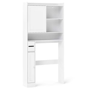 Mobiletto Moderno Bianco da Bagno Sopra WC 82,5x25x170 cm in MDF con 1 Ripiano Superiore + 2 Armadietti Chiusi + Porta Carta Igienica - Product Image 3