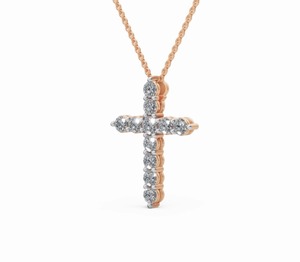 Pendentif croix en diamant de laboratoire Faithelle 1.100 carats, collier 11 pièces à diamants ronds brillants, bijoux en or jaune, rose ou blanc 9K, 14K, 18K - Product Image 5