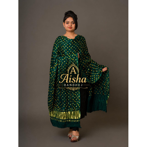 Dupatta Bandhej Hecha a Mano, Dupatta Tradicional Pura de Gujarat y Rajastán - Product Image 1