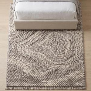 Tapis en laine tissé à la main beige et gris, couleur unie, antidérapant, à poils moyens, avec franges, décoration moderne pour la maison - Product Image 3