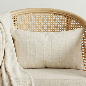 Housse de coussin tissée à la main, à rayures verticales texturées, coussin décoratif, coussin d'appoint, décoration scandinave pour la maison - Product Image 1