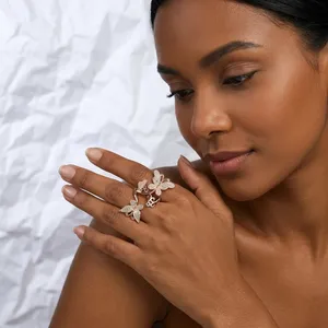 Premium 18K Gold Plated Sterling Silver Diamond Baroque Style Butterfly Ring Unisex Retro Court Style Anniversary Wedding Party - Product Image 1