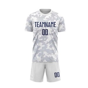 Conjunto de Camiseta y Pantalones Cortos de Fútbol Personalizados, Blancos, con Estampado Sublimado, Cuello Redondo, Manga Corta, Unisex, Transpirables, 100% Poliéster - Product Image 3