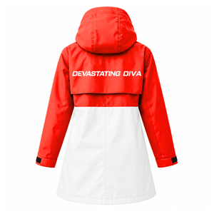 Delta |   Sigma |   Chaqueta Impermeable con Capucha para Mujer, Marca Theta, Roja y Blanca, con Letras Griegas Bordadas, Tipo Anorak con Cierre - Product Image 4