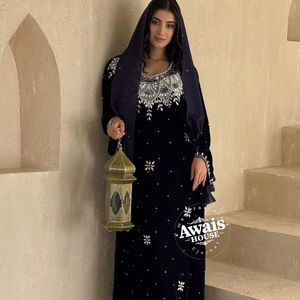 Women's Modest Simple Solid Velvet <b>Kaftan</b> Abaya Eco-Friendly All Seasons Light Beaded Floor-Length A-Line <b>Long</b> Sleeve Built-in - Product Image 1