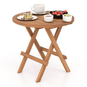 Mesa de Centro Plegable Redonda para Patio con Tablero de Madera de Teca con Listones para Uso en Exteriores - Product Image 3